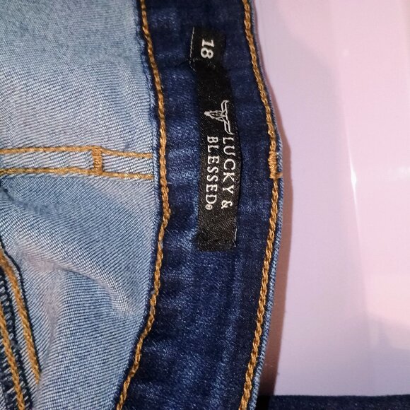 Lucky and Blessed Boutique Extreme Flare Size 18 Long Dark Blue Jeans - Picture 1 of 5
